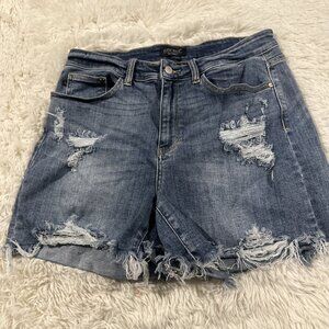 Judy Blue womens jeans 1XL distressed cutoff shorts jorts timeless stretch